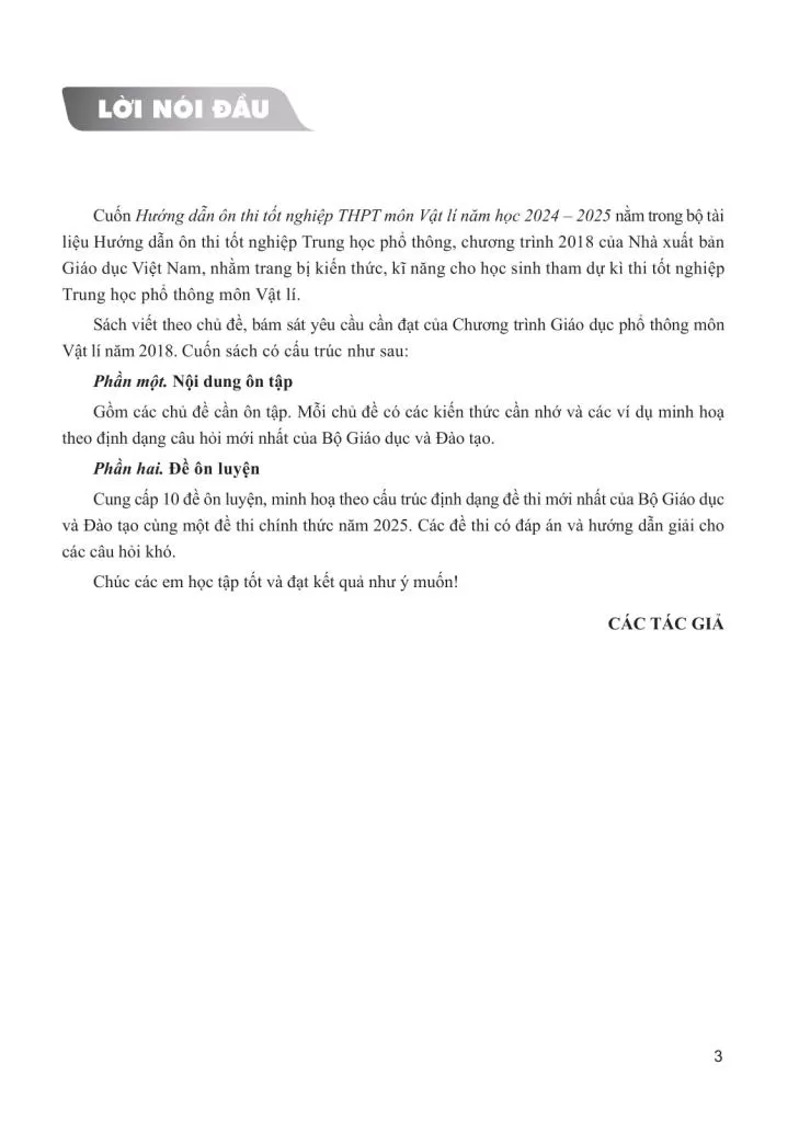 HƯỚNG DẪN ÔN THI TỐT NGHIỆP THPT MÔN VẬT LÍ (Năm học: 2025 - 2026)